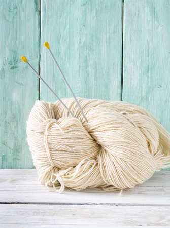 natural white wool yarn close up