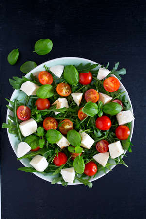 Vegetarian salad with cherry tomato, mozzarella and rucolaの写真素材