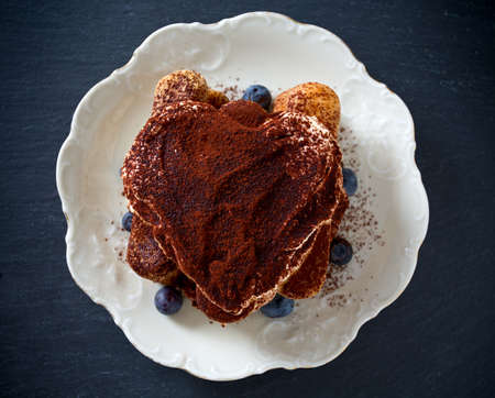 heart-shaped tiramisu dessertの写真素材