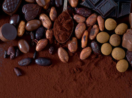 cocoa and chocolate candiesの写真素材