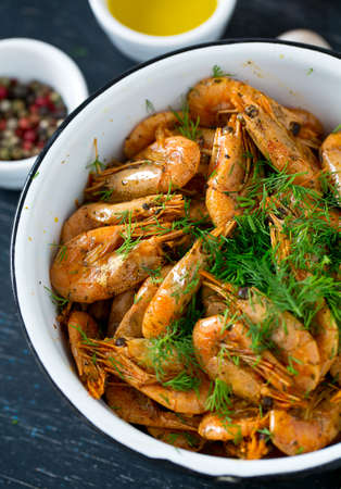 shrimps cooked with spicesの写真素材