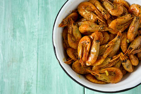 shrimps cooked with spicesの写真素材