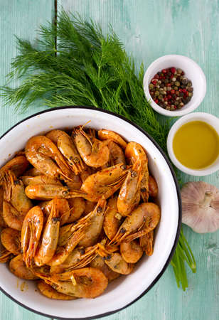 shrimps cooked with spicesの写真素材