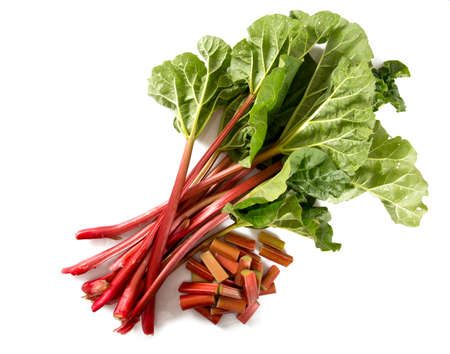fresh rhubarb isolated on whiteの写真素材