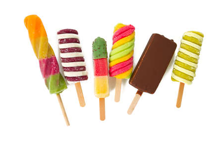 colorful ice pop isolated on white backgroundの写真素材