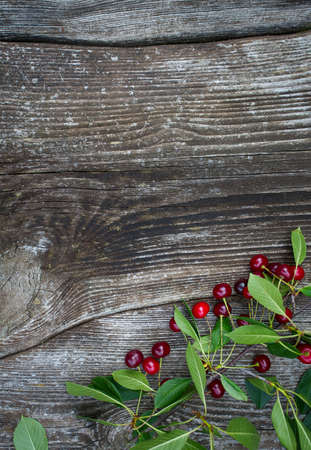 cherry on wooden surfaceの写真素材