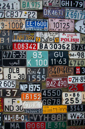 License Plates from Around the world on Displayの写真素材