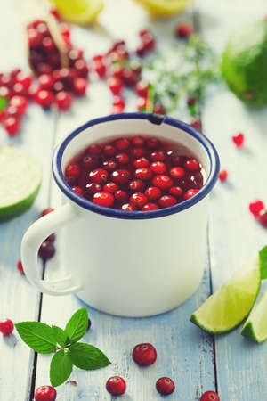 cranberry drink on wooden surfaceの写真素材
