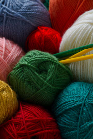 colorful yarn and knitting needlesの写真素材
