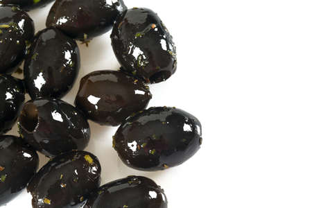 black olives with spicesの写真素材