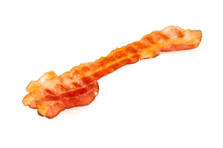 Fried bacon isolated on white backgroundの写真素材