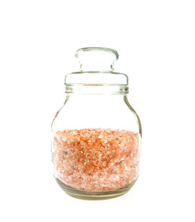 himalayan salt in a glass jarの写真素材