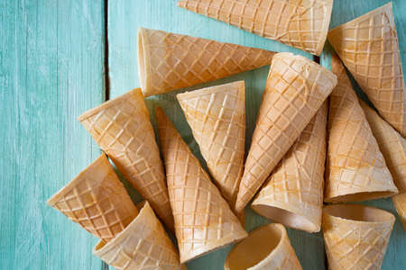 ice cream scones on wooden turquoise backgroundの写真素材