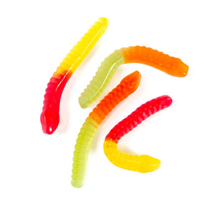 jelly worms isolated on whiteの写真素材