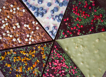 chocolate pizza on wooden surfaceの写真素材