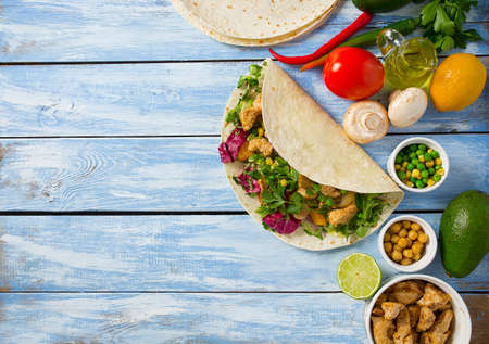 Traditional mexican chicken tortilla wrapの写真素材