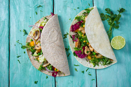 chicken and vegetable wrapsの写真素材