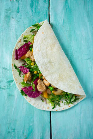 Traditional mexican chicken tortilla wrapの写真素材