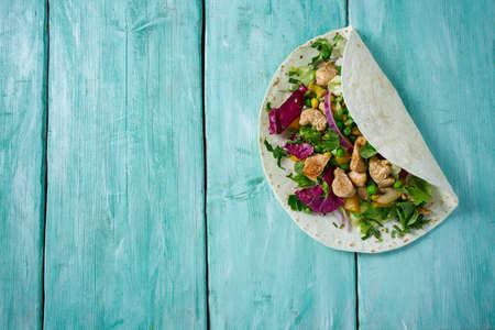 Traditional mexican chicken tortilla wrapの写真素材