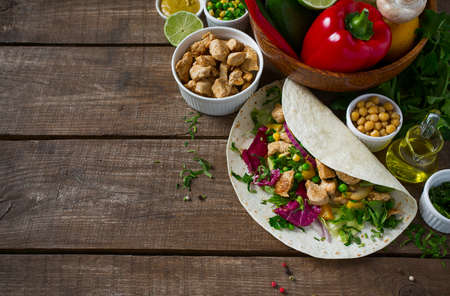 Traditional mexican chicken tortilla wrapの写真素材