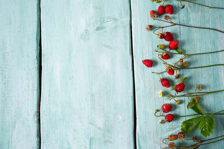 wild strawberries on turquoise surface