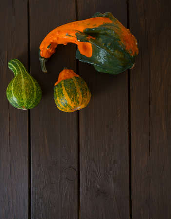 decorative pumpkins on wooden surfaceの写真素材