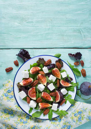 figs, feta,rucola and pecan nut saladの写真素材