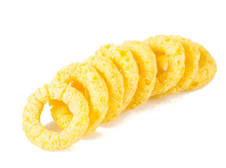 Corn rings isolated on whiteの写真素材