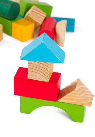 wooden blocks isolated on whiteの写真素材