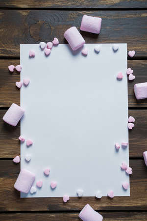 frame made of sweet marshmallow and candiesの写真素材