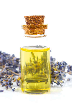 Lavender oil isolated on whiteの写真素材