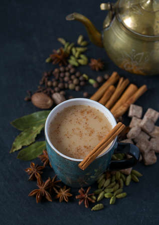 masala tea with different spicesの写真素材