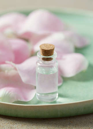 rose water in a glass bottleの写真素材