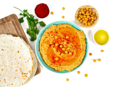 hummus isolated on whiteの写真素材