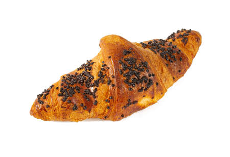 Fresh croissant with chocolate isolated on whiteの写真素材