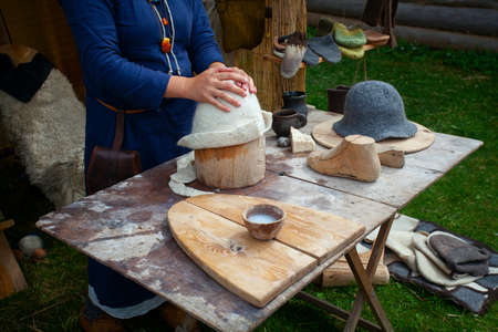 felt hat master class on a street markeの写真素材
