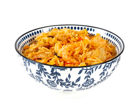 fried rice with pork, shrimps and vegetables