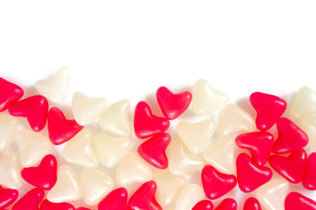 heart-shaped jelly candies isolated on whiteの写真素材