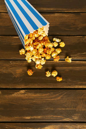 pop corn in a striped paper boxの写真素材