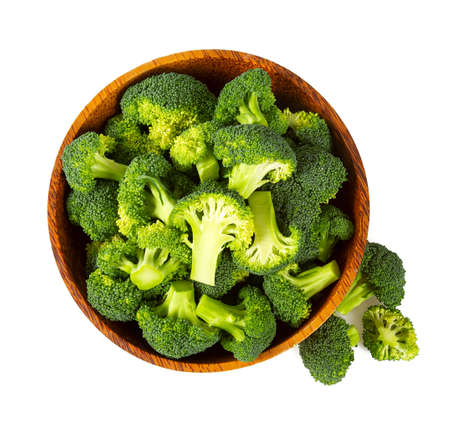 fresh broccoli isolated on whiteの写真素材
