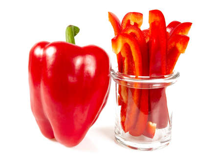 red fresh paprika isolated on white backgroundの写真素材