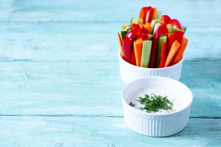 fresh vegetables and yoghurt dipの写真素材