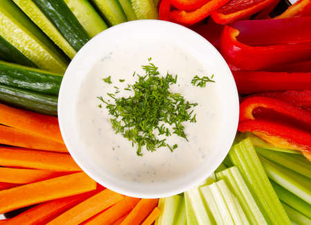 fresh vegetables and yoghurt dipの写真素材