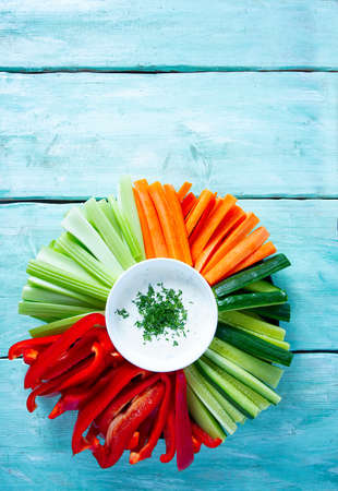 fresh vegetables and yoghurt dipの写真素材