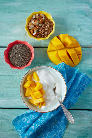mango and greek yogurt bowlの写真素材