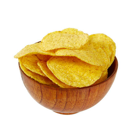 round corn chips isolated on white backgroundの写真素材