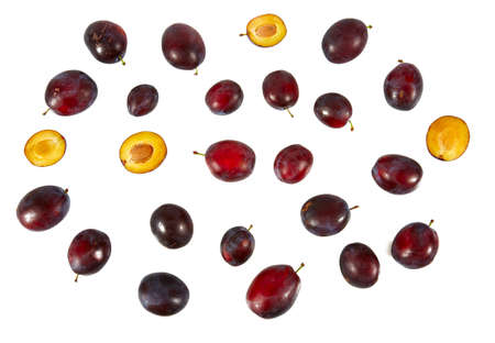 fresh plums isolated on white backgroundの写真素材