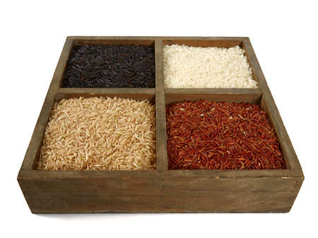 rice assortment in a box isolated on white background