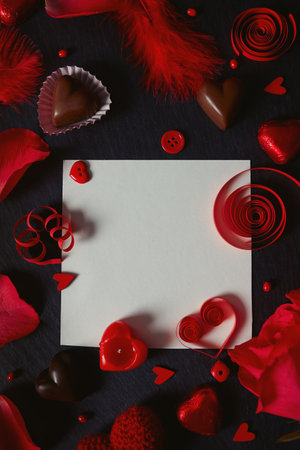 St. Valentine's day decorations on black stone surfaceの写真素材
