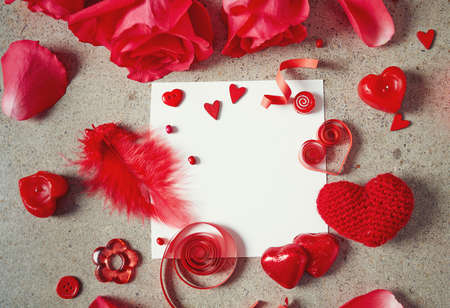 St. Valentine's day decorations on stone surfaceの写真素材